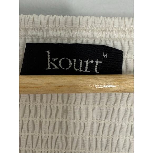 Kourt Anastasia Pleated Elevated Smocked Back Elegant Chic Blouse White Medium - Picture 3 of 8